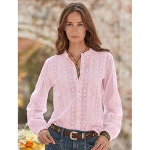 Sundance Light Pink Lace-Panel Button Down Shirt